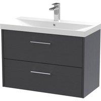 Balterley Winshill 2 Drawer Vanity Basin Unit, Woodgrain Dark Grey, 800mm in Grey