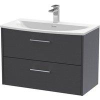 Balterley Winshill 2 Drawer Vanity Basin Unit, Woodgrain Dark Grey, 800mm in Grey