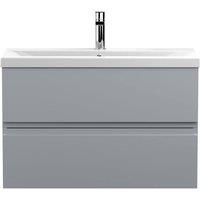 Balterley Mavesyn 2 Drawer Wall Hung Vanity Basin Unit, Satin Grey, 800mm in Grey