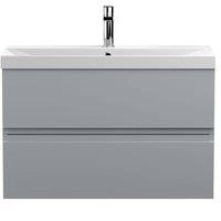 Balterley Mavesyn 2 Drawer Wall Hung Vanity Basin Unit, Satin Grey, 800mm in Grey