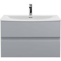 Balterley Mavesyn 2 Drawer Wall Hung Vanity Basin Unit, Satin Grey, 800mm in Grey