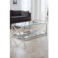 Julian Bowen Miami Glass Top Cross Frame Coffee Table with Shelf in Silver