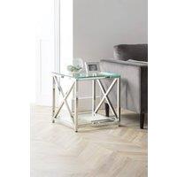 Julian Bowen Miami Glass Top Cross Frame Side Table with Shelf in Silver