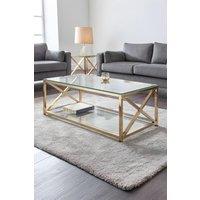 Julian Bowen Miami Glass Top Cross Frame Coffee Table with Shelf in Gold