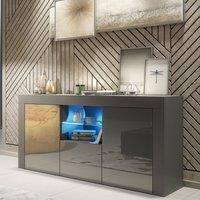 Mex Furniture LTD Sideboard with LED Lighting & Gloss Doors / 145cm in Dark Grey