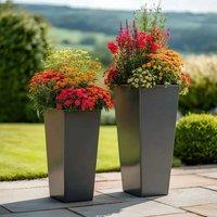 Woven Wood 70cm Zinc Matte Grey Tall Flared Tapered Square Planter