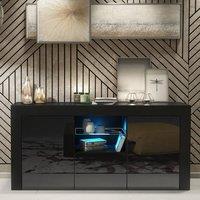 Creative Furniture Aurora Sideboard 145cm - Black with Gloss Doors & LED Lights