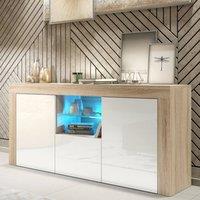 Mex Furniture LTD Sideboard Aurora 145cm - Oak & White Gloss Doors & LED Lights