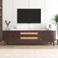 Merax Rattan TV Cabinet with Sliding Doors & Drawers in Walnut