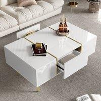 Merax 100cm White High-Gloss Coffee Table with 2 Drawers