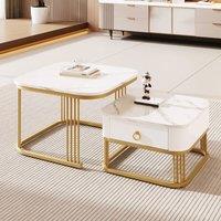 Merax 2 Piece High Gloss Marble Effect Nesting Coffee Table Set in White