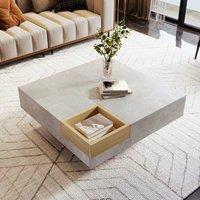 Merax Concrete Effect Square Coffee Table with Removable Storage Box in Grey