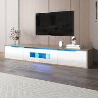Merax Wall-mounted High-Gloss TV Cabinet with Colour-Changing LED Lights in White