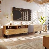 Merax Modern TV Unit with Metal Legs - Media Stand with Doors & Drawers in Natural