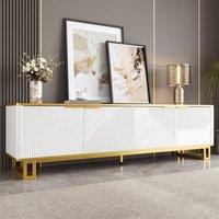 Merax 160cm TV Stand with 4 Doors - Low Media Cabinet with Metal Base in White