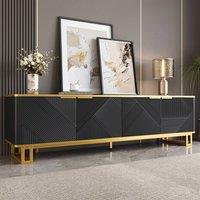 Merax 160cm TV Stand with 4 Doors - Low Media Cabinet with Metal Base in Black