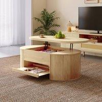 Merax Oval 110cm Lift Top Coffee Table with Extendable Bottom Shelf in Light Oak