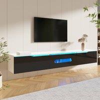 Merax Wall-Mounted 180cm High-Gloss TV Stand with Adjustable LED in Black