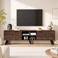 Merax Mid-Century 160.5cm TV Stand with Textured Checkerboard Doors in Natural