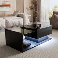Merax Modern High-Gloss Lift-Top Coffee Table with LED - Sofa Table in Black