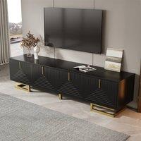 Merax Modern 160cm TV Stand with 4 Geometric Textured Doors & Gold Legs in Black