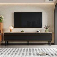 Merax 170cm Low TV Stand with 4 Fluted Door & Solid Wood Legs in Black