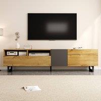 Merax 170cm Retro Wood Grain TV Cabinet with 3 Doors & U-Shaped Metal Legs in Natural