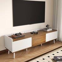 Merax Mid-Century TV Cabinet with Fluted Contrast Doors & Raised Top Edge in White