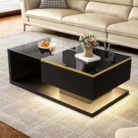 Merax 90cm High-Gloss Coffee Table with Tempered Glass & LED Lights in Black