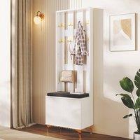 Merax Hall Tree with Fluted Shoe Bench, Cushioned Seat, & Gold Accents in White