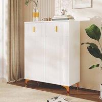Merax Fluted Shoe Cabinet with 2 Drawers, Adjustable Shelves & Metal Legs in White