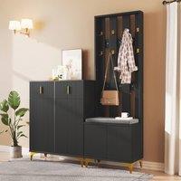 Merax Hallway Storage Set with Shoe Bench & Cabinet in Black