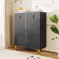 Merax Fluted Shoe Cabinet with 2 Drawers, Adjustable Shelves & Metal Legs in Black
