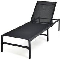 Costway Outdoor Chaise Lounge Sun Lounger Recliner Chair w/ 6 Positions Backrest in Black