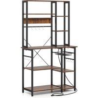 Gymax 9-Tier Microwave Stand Metal Frame Bakers Rack with Power Outlet in Brown