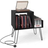 Gymax Turntable Stand Record Player Stand With Power Outlet Display Shelf in Black