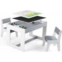 Gymax Activity Table & 2 Chairs Set With Double-sided Tabletop & Storage in Grey