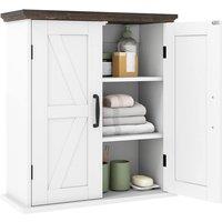 Gymax Farmhouse Bathroom Wall Cabinet with 2 Doors & Adjustable Shelves in White