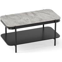 Gymax Rectangular Coffee Table Modern Sintered Stone Top 2-Tier Center Table in Grey