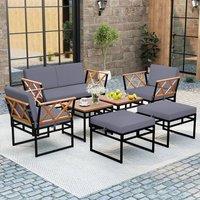 Gymax 7PCS Sectional Garden Sofa Conversation Set With Coffee Tables Cushion in Brown
