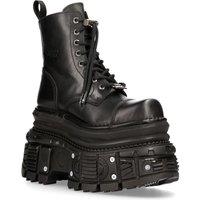 New Rock Metallic Leather Military Boots- MILI083CCT-C4 in Black | Size: 8