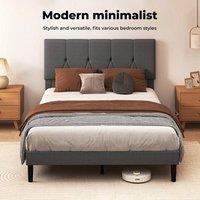 EONLION Double Bed Frame Upholstered Linen in Dark Grey