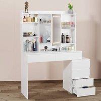SPETLEK Dressing Table With 6 Drawers LED Mirror Set in White | Size: 0.6m2