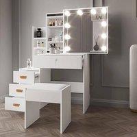 SPETLEK Dressing Table With Drawers Mirror Stool Set in White | Size: 0.6m2