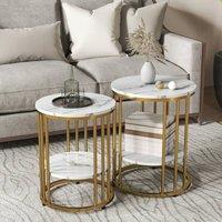 EONLION Marble-Effect Coffee Table Set of 2 in White | Size: 100 cm