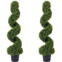 VOGREX 2pcs 120cm Artificial Topiary Tree Faux Spiral Topiary Tree in Bottle Green