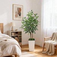 VOGREX 5FT Artificial Ficus Tree with Tall Planter, UV Resistant Faux in Green