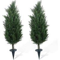 VOGREX 2PCS Artificial Cedar Topiary Trees 2FT with Ground Spike in Green