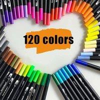 FLAVORA 120 Colors Dual Brush Tip Dual Colors Acrylic Paint Markers Paint Pens | Size: 100 cm x 100 cm