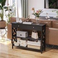 EONLION Black-Console Table Side Desk Shelves Drawers in Black | Size: 100 cm